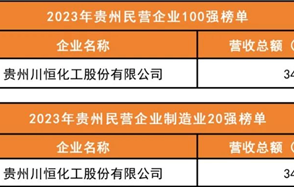 喜訊：川恒股份榮登2023年“貴州民營企業(yè)100強榜單”、“貴州民營企業(yè)制造業(yè)20強榜單”